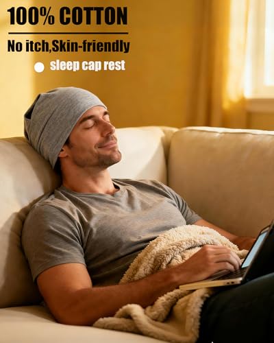 ROYBENS 100% Cotton T-Shirt Beanie for Women Men Slouchy Soft Skull Cap - color: 2pcs-dark Grey, Light Grey