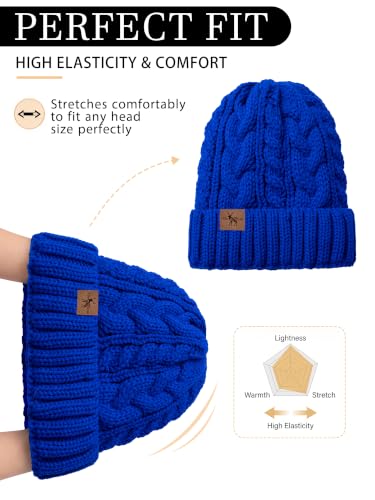 Winter Hats for Women Cable Knit Chunky Skull Cap Fleece Lined Thick Fold Cuff Beanie hat - color: Sky Blue, style: Wheat Spike
