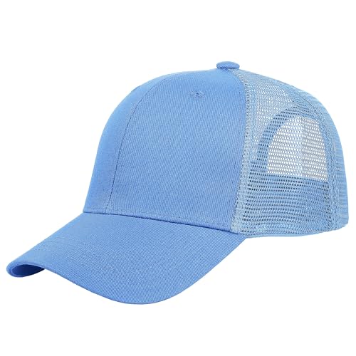 Falari Trucker Hat Baseball Cap Structured Plain Design 6 Panel, Adjustable Size - color: 1pk Sky Blue