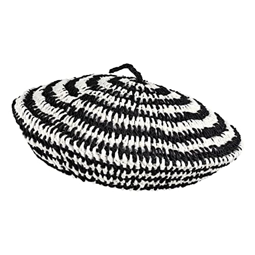 Women Summer Straw Woven Sunhat Classic Beret Artist Painter Sun Hat Cap - color: Stripes Black