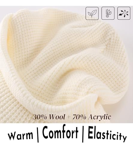 Home Prefer Mens Wool Blend Winter Hat Double-Layer Warm Knit Pre-Curve Visor Beanie Brimmed Beanies Hat for Men Women - color: Beige