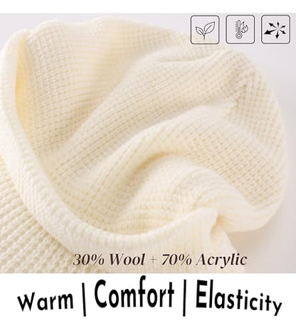 Home Prefer Mens Wool Blend Winter Hat Double-Layer Warm Knit Pre-Curve Visor Beanie Brimmed Beanies Hat for Men Women - color: Beige