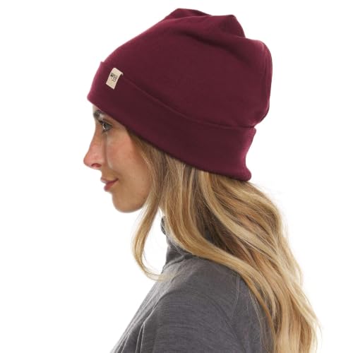100% Merino Wool Cuff Beanie - Warm Winter Hat - Novelty Beanie - Toque - color: Burgundy