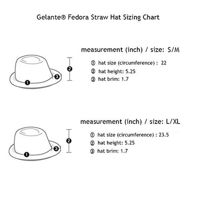 Gelante Summer Fedora Panama Straw Hats with Black Band - color: Black, size: Large-X-Large