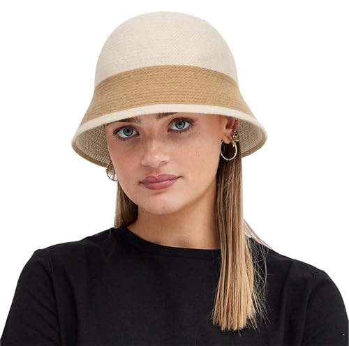 Women Winter Knit Bucket Hat - Black Vintage Warm Beanie Fashion Cloche Hat - color: Beige10