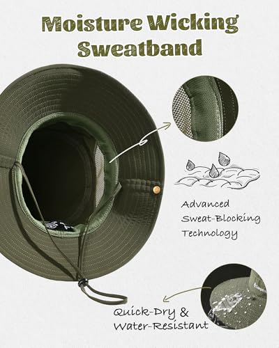 Camptrace Wide Brim Sun Hats for Men Hiking Fishing Outdoor Bucket Hat - color: Green