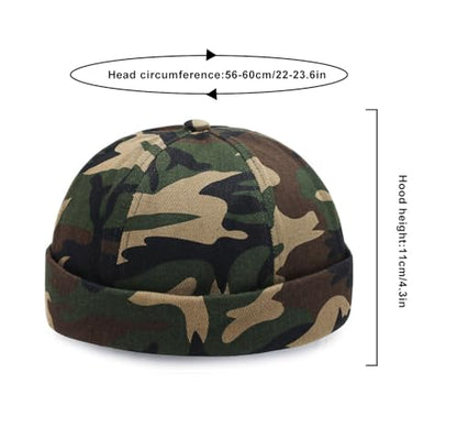 DIYDECAL 3 Pack Mens Brimless Skullcap Sailor Docker Cap Rolled Cuff Retro Beanie Hat - color: Camo
