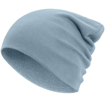 100% Cotton Thin Beanie Hat Women Men Soft Slouchy Chemo Skull Cap - color: 1pc Denim Blue