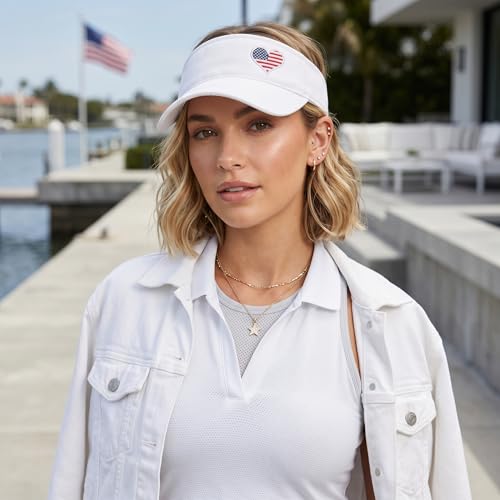 Embroidered Adjustable Sun Visor for Women Men Outdoor Golf Tennis - color: Usa Flag Heart/White