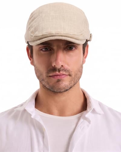 ZLYC 남성용 여름 플랫 캡 Scally Ivy Gatsby Newsboy Beret Driver Cabbie 사냥 모자 - color: 플레인 베이지.