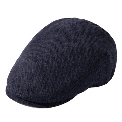 TOP-EX Wool Blend Tweed Newsboy Flat Cap for Men, Satin Lined Adjustable - color: Herringbone-navy, size: XX-Large