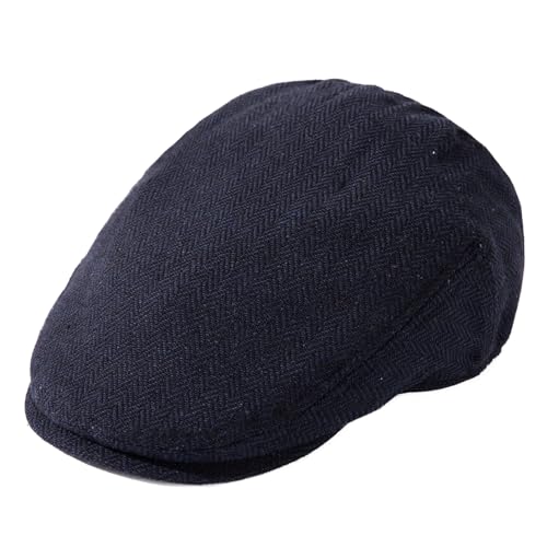 TOP-EX Wool Blend Tweed Newsboy Flat Cap for Men, Satin Lined Adjustable - color: Herringbone-navy, size: X-Large
