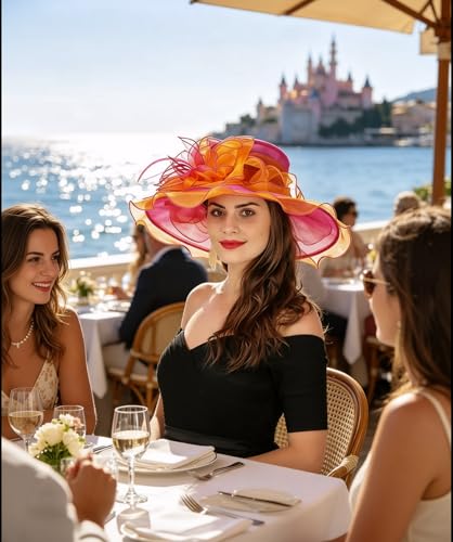 SAFERIN Women's Organza Church Fascinator Bridal Tea Party Wedding Hat - color: 2867-orange Rose
