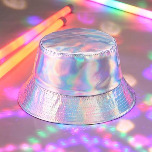 Unisex Black Bucket Hat Waterproof Rain Hat Reversible Shiny Rave Bucket Hat for Concert Festival - color: B3: Silver