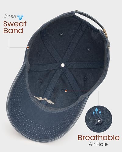 FURTALK Mountain Embroidery Baseball Cap Washed Denim-Style Dad Hat Distressed Unisex Golf Hat - color: Navy