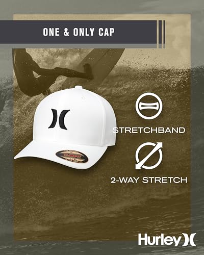 Hurley Mens Textured Fitted Baseball Cap, Moisture Wicking, Curved Brim - color: White, size: Small-Medium