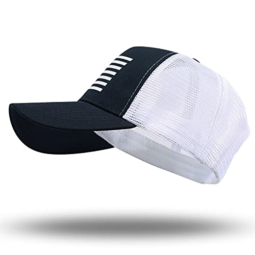 American Flag Trucker Hat - Snapback Hat, Baseball Cap for Men Women - Breathable Mesh Side, Adjustable Fit - for Casual Wear - color: Navy/White