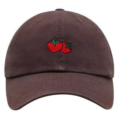 JPAK Two Tomatoes Premium Dad Hat Embroidered Cotton Baseball Cap Vegetables Embroidery - color: Brown