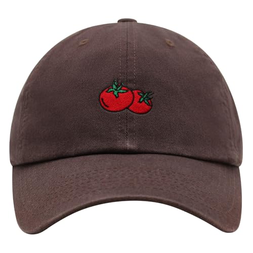 JPAK Two Tomatoes Premium Dad Hat Embroidered Cotton Baseball Cap Vegetables Embroidery - color: Brown