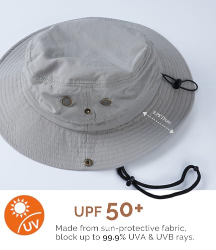Hat Hut Mens Waterproof Bucket Rain Hat, UPF50+ Sun Hat, Wide Brim, Packable, All-Weather Outdoor Hiking Fishing Hats - color: Grey