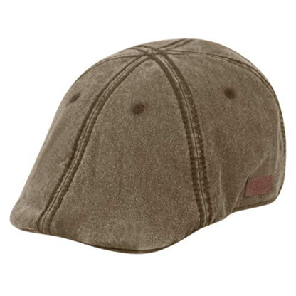Men’s Flat Cap – 6 Panel Duckbill Ivy Hat, Lightweight Cotton Driving Cap with Elastic Band, Classic Newsboy Golf Hat - color: Washed Brown