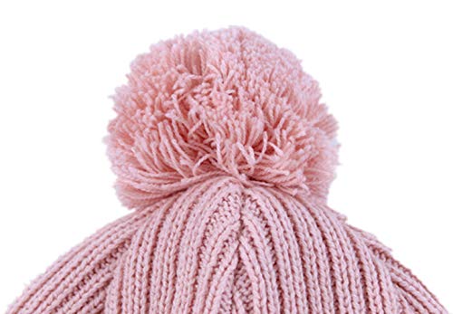 Toddler Fleece Beanie Winter Hat with Ear Flaps Baby Knit Hat with Visor - color: Pink, size: 0-12 Months