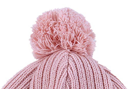 Toddler Fleece Beanie Winter Hat with Ear Flaps Baby Knit Hat with Visor - color: Pink, size: 0-12 Months
