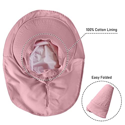 Womens Sun Hat UPF 50+ Wide Brim and Ponytail Hole, Hiking Safari Hat with Neck Flap… - color: Pink