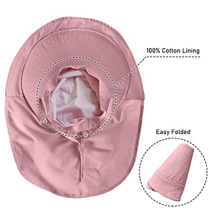 Womens Sun Hat UPF 50+ Wide Brim and Ponytail Hole, Hiking Safari Hat with Neck Flap… - color: Pink