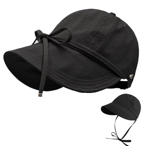 Womens Sun Hat Wide Brim UPF 50+ UV Protection Foldable Packable Sun Shield Hat for Women, Ponytail Outdoor Fishing Hat - color: Upgraded Black