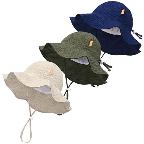 Baby Sun Hat Toddler Boy Girl Adjustable Outdoor Beach Hat Kids Wide Brim - color: Army Green & Khaki & Navy -3pcs, size: 2-5T