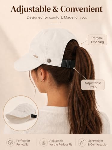 Women's Adjustable Ponytail Sun Hat, Wide Brim Summer Protection Cap - color: Khaki
