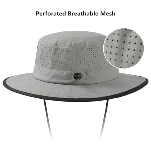 BASSDASH UPF 50+ Water-Resistant Fishing Bucket Hat with Laser Perforated Mesh Adjustable for Men Women Outdoor Hiking - color: Light Grey