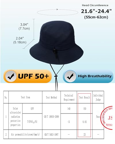 여성용 남성용 방수 버킷 모자, UPF 50+ 부니 햇빛 차단 모자 - color: 네이비 블루