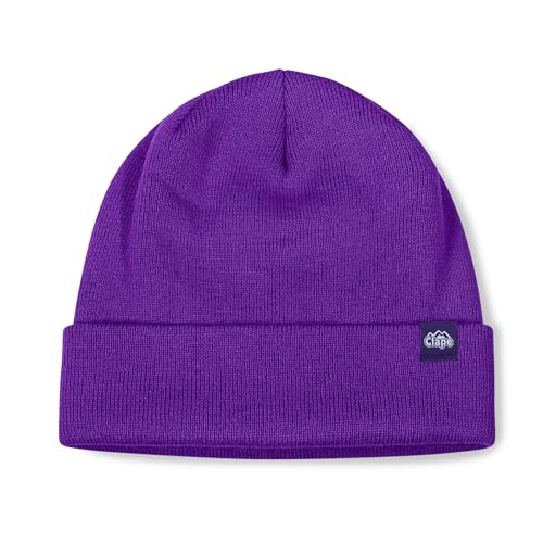 CLAPE Cuff Rolled Beanie for Men Women, Soft Knit Winter Hat Double-Layer Warm Ski Skull Cap Stretch Fit - color: Clkh02-violet