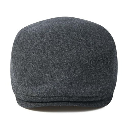 FEINION Men Wool Blend Flat Cap Tweed Newsboy Ivy Hat - color: Dark Grey