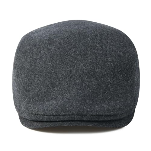 FEINION Men Wool Blend Flat Cap Tweed Newsboy Ivy Hat - color: Dark Grey