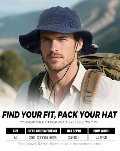 Clakllie Reversible Packable Boonie Fishing Hat UV Protection Sun Beach Hat - color: S-hjy6-navy Blue
