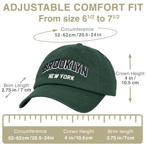 E BY ELIDAN Brooklyn New York Baseball Cap, Embroidered Dad Hat - color: Dark Green