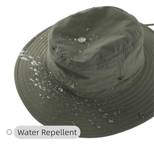 Connectyle Sun Hat for Men Women Outdoor UV Protection Safari Hat for Fishing Hiking Gardening Breathable Cowboy Hat UPF50 - color: Army Green