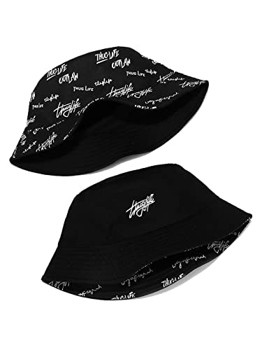 Packable Reversible Printed Bucket Hat Unisex for Men Women Beach Fisherman Cap - color: Black