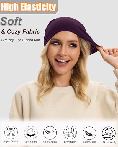 ROYBENS Thin 100% Cotton Beanie for Men Women Lightweight Slouchy Chemo Hat - color: 1pcs-purple