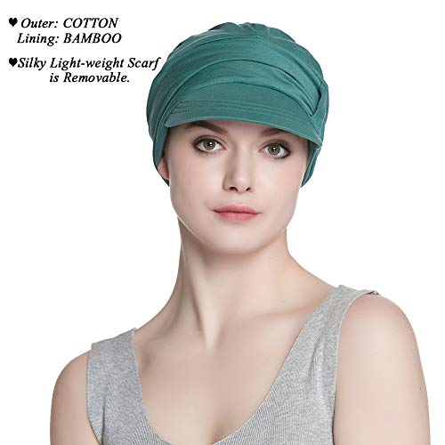 Alnorm Breathable Cotton Hat and Scarf Set Chemo Headwear for Women - color: Green Diamonds