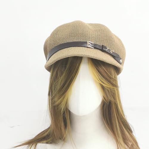 Lightweight Newsboy Cap Beret Breathable Mesh Sun Hat Beach Hats for Women - color: Khaki