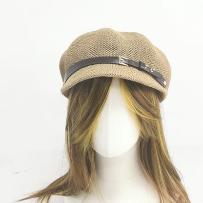 Lightweight Newsboy Cap Beret Breathable Mesh Sun Hat Beach Hats for Women - color: Khaki