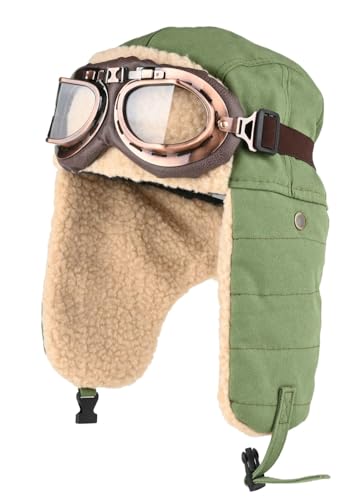 URAWOW Sherpa Aviator Trapper Hat for Men Women Ski Goggles Hunting Ushanka Trooper Russian Hat Plush Retro Faux Fur - color: Green