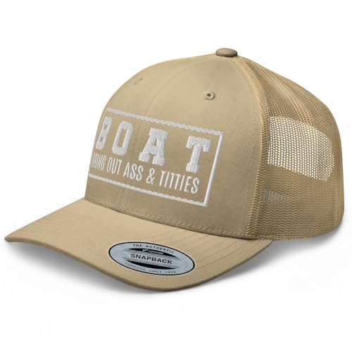 NG Boat Bring Out Ass and Titties Curved Bill Trucker Hat Mid Crown Adjustable Funny Adult Humor Cap - color: Khaki