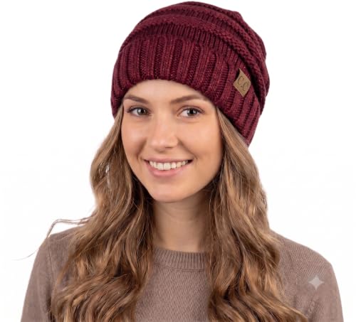 NYFASHION101 Slouch Wrinkled Beanie Cap Slouchy Skull Hat - color: Burgundy Metallic