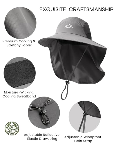 FURTALK Sun Hats with Neck Flap Sun Protection Fishing Hat for Men Women - color: Dark Grey