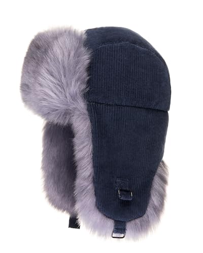 Futrzane Womens Corduroy Trapper Hat - color: Navy Blue - Steel Blue, size: Small
